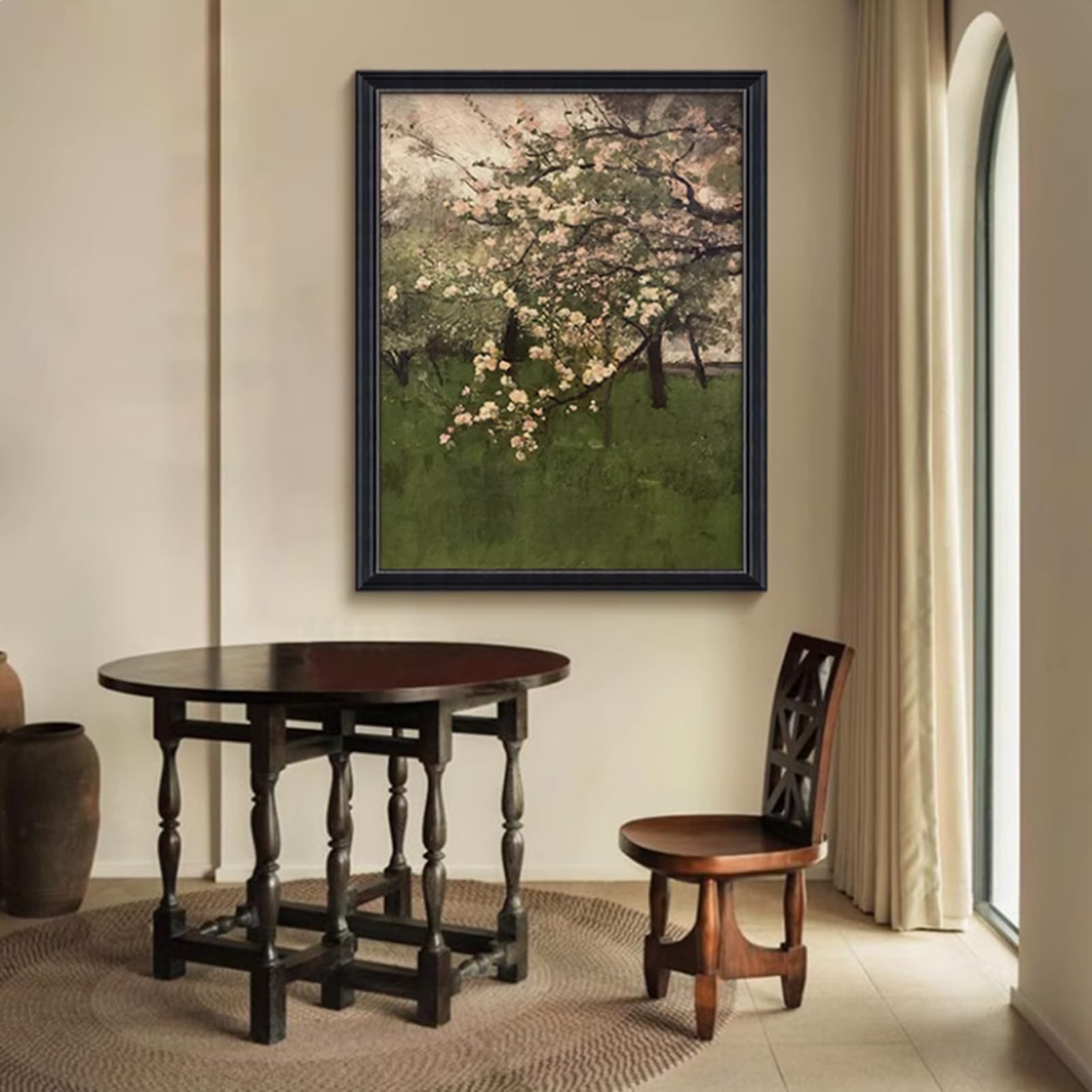 Black Framed Hand Painted Modern Art Oil Painting Textured Floral Painting