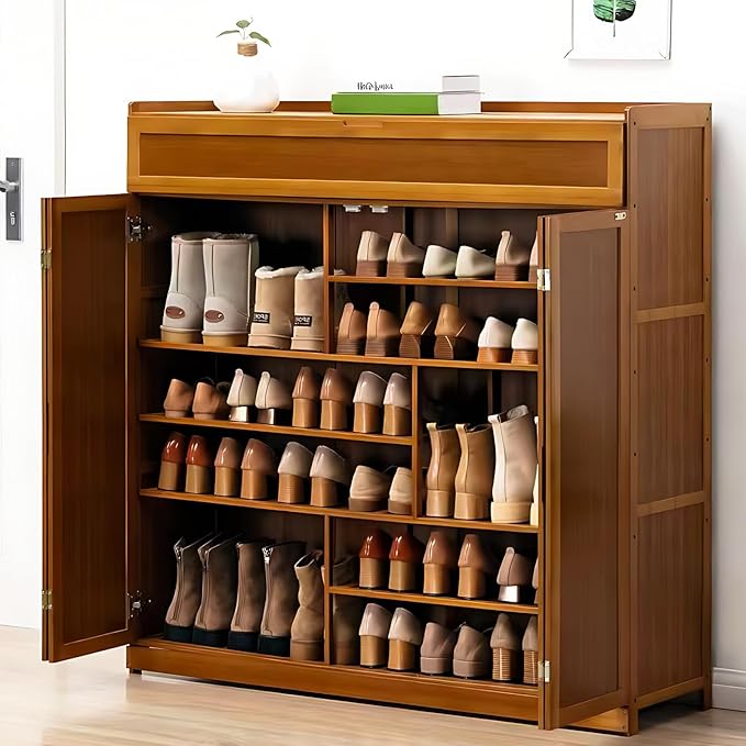 Shoe Cabinet with Doors, 8-Tiers Shoe Storage Cabinet for Entryway