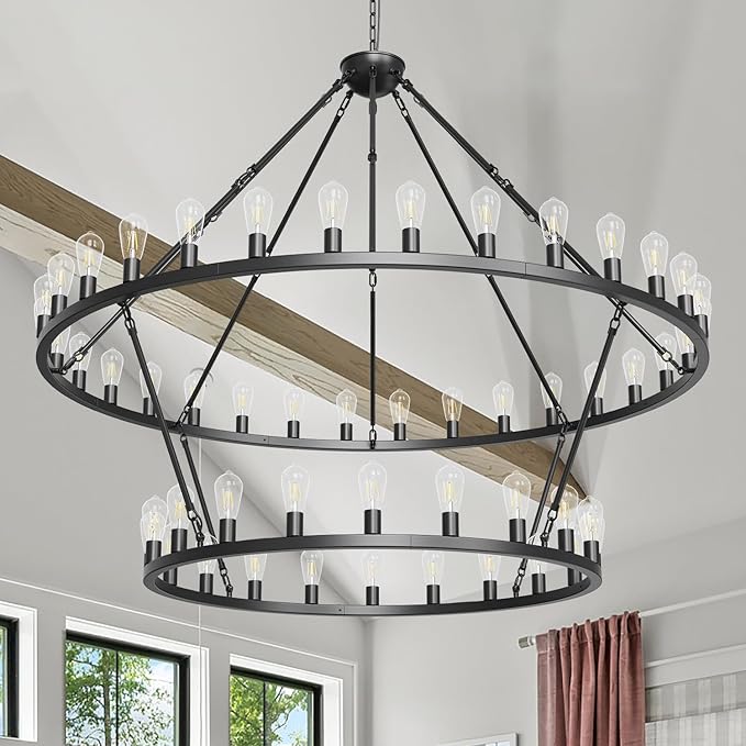 48 Inch Black Extra Large Wagon Wheel Chandelier