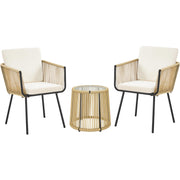 3 Piece Patio Rattan Bistro Set, Outdoor All Weather PE Wicker Conversation Furniture Set