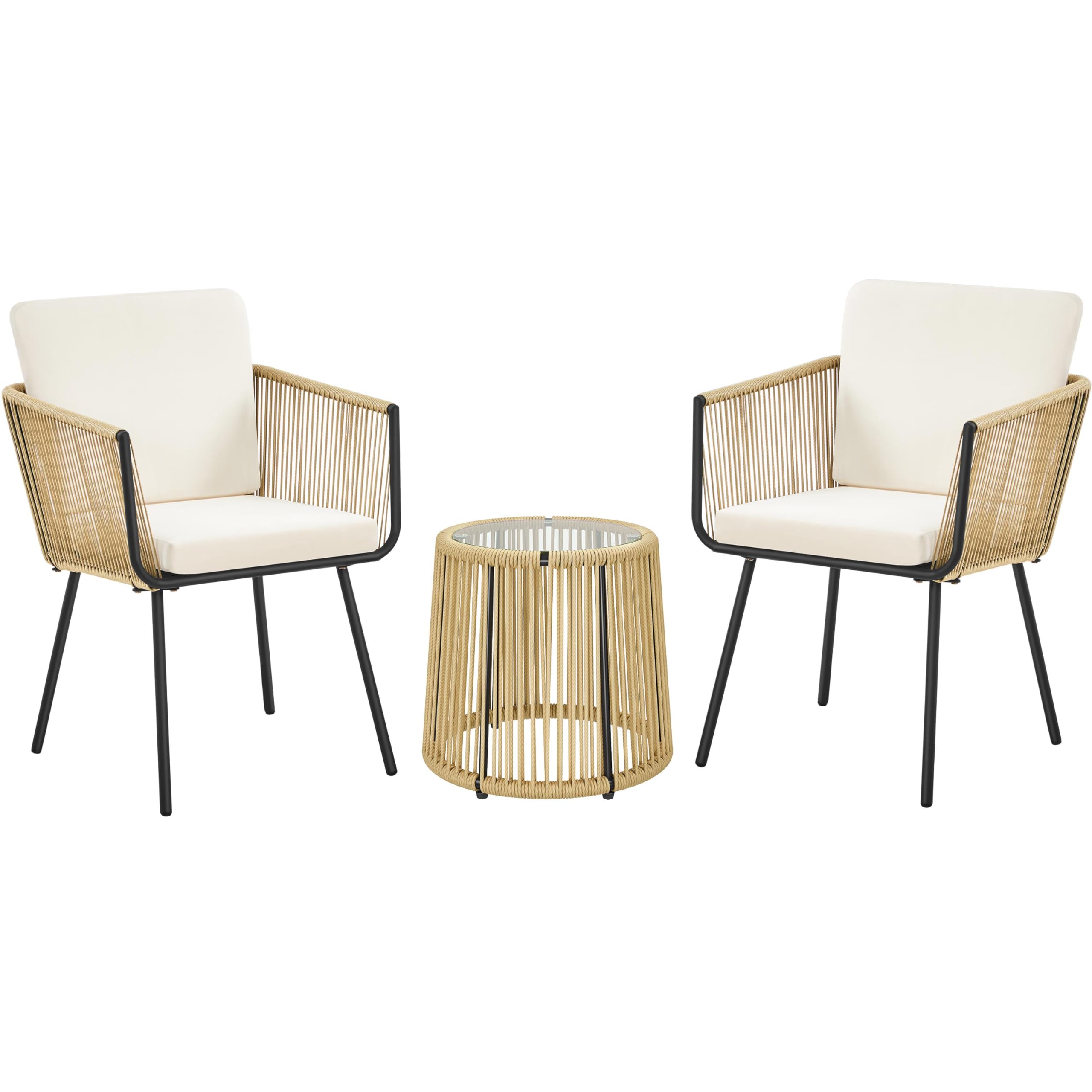 3 Piece Patio Rattan Bistro Set, Outdoor All Weather PE Wicker Conversation Furniture Set
