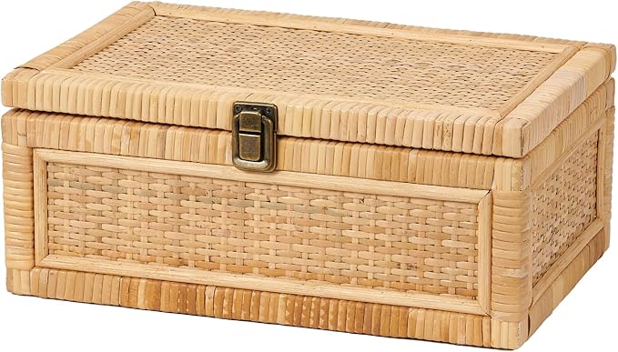Rattan Box with Lid Decorative Natural Handmade Boho Rattan Baskets Woven