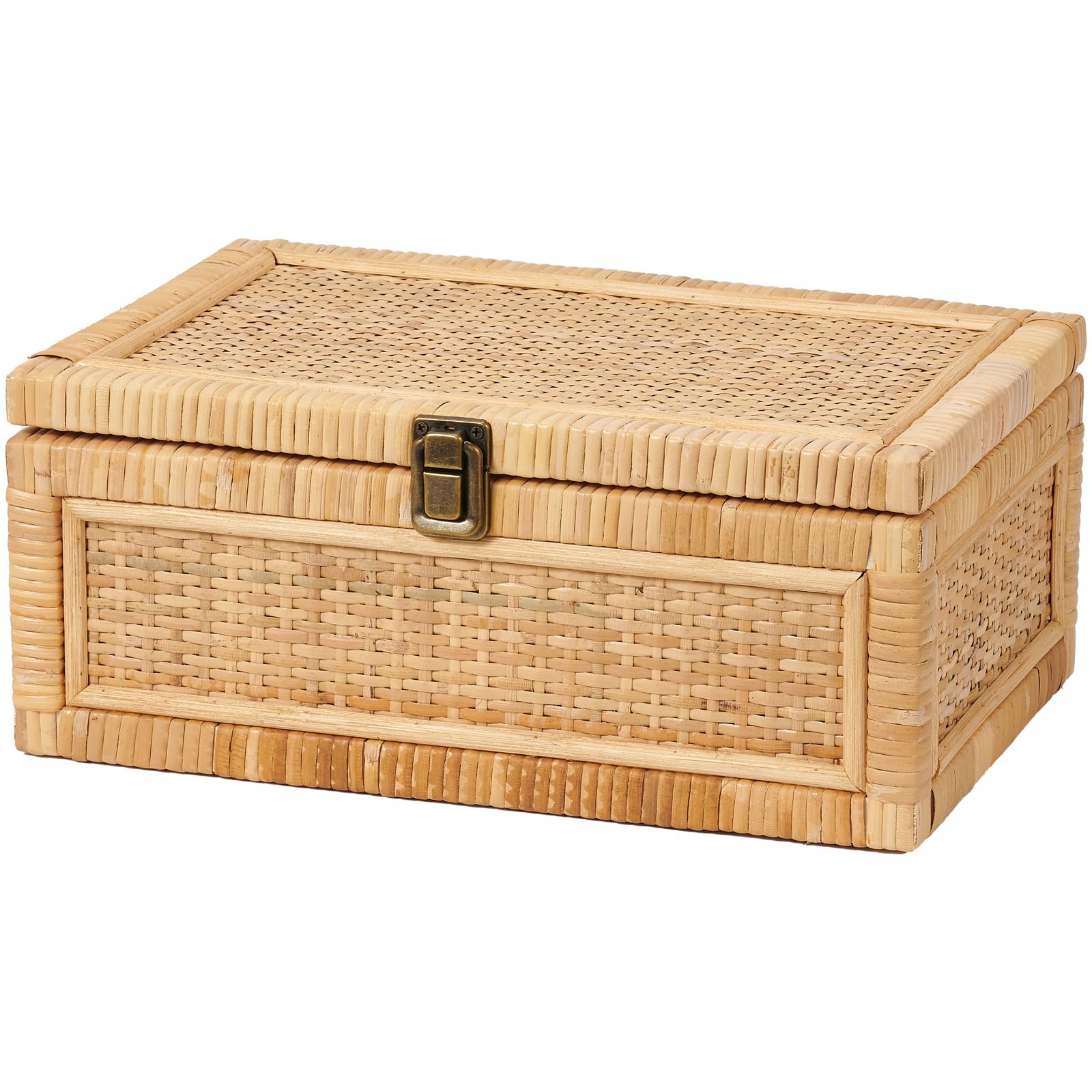 Rattan Box with Lid Decorative Natural Handmade Boho Rattan Baskets Woven