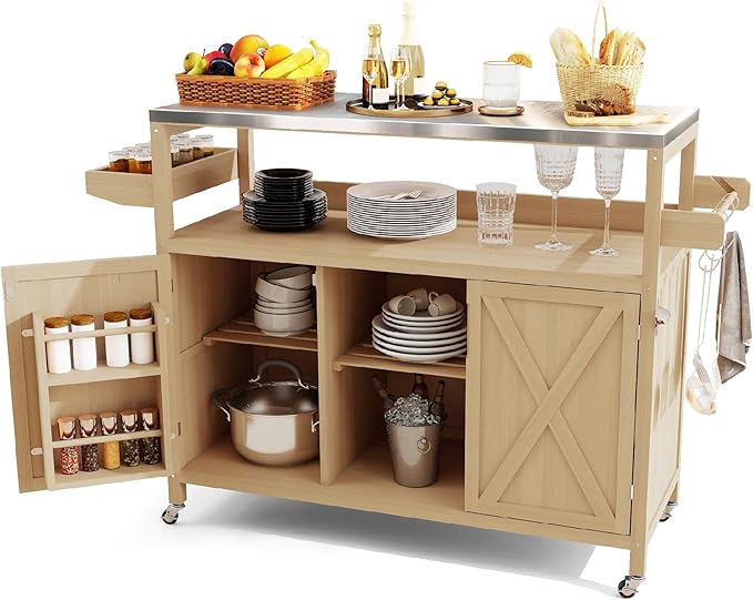 Outdoor Kitchen Island,Stainless Steel Tabletop Outdoor Grill Cart
