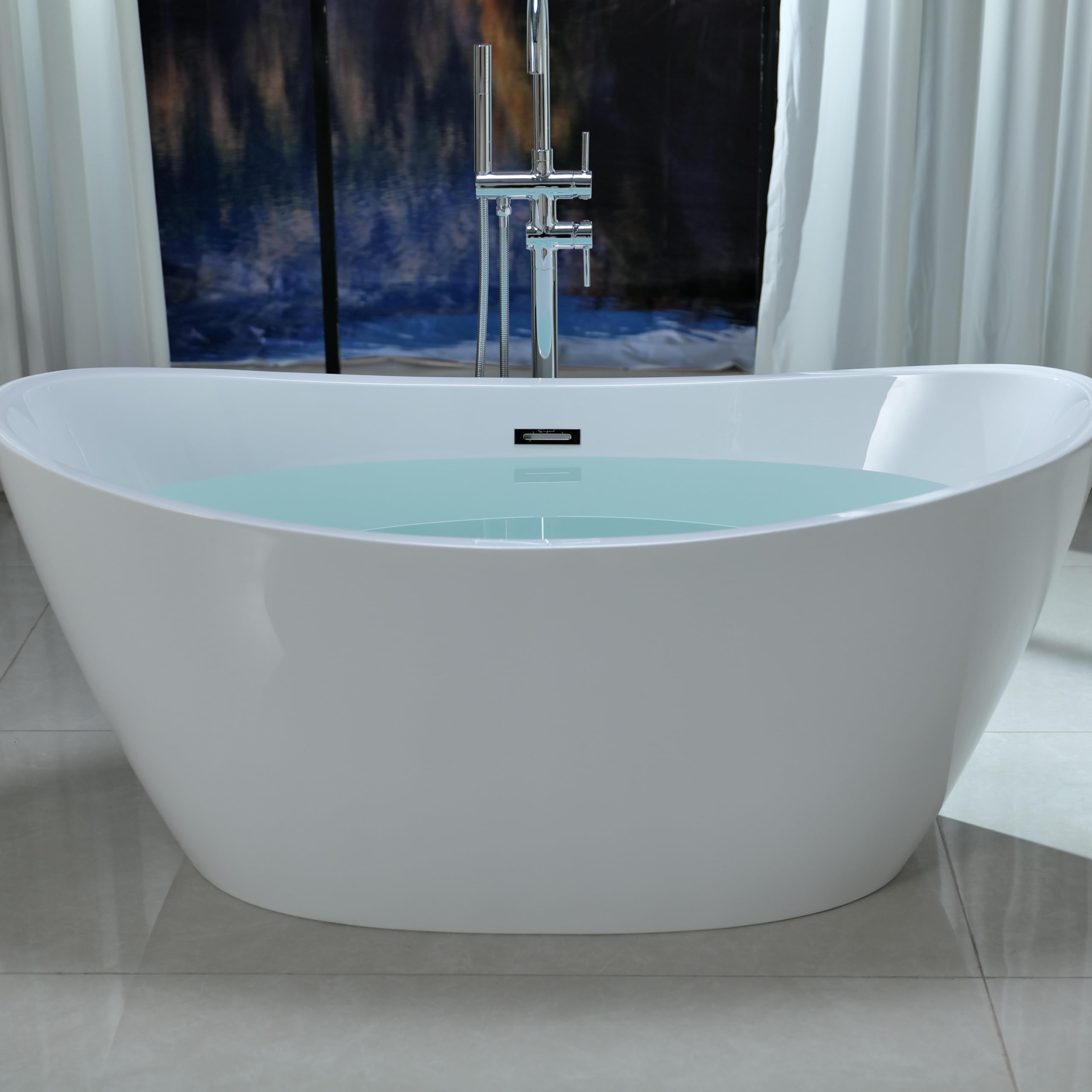 Freestanding Bathtub, Flatbottom Acrylic Soaking Tub, Contemporary Stand Alone Design