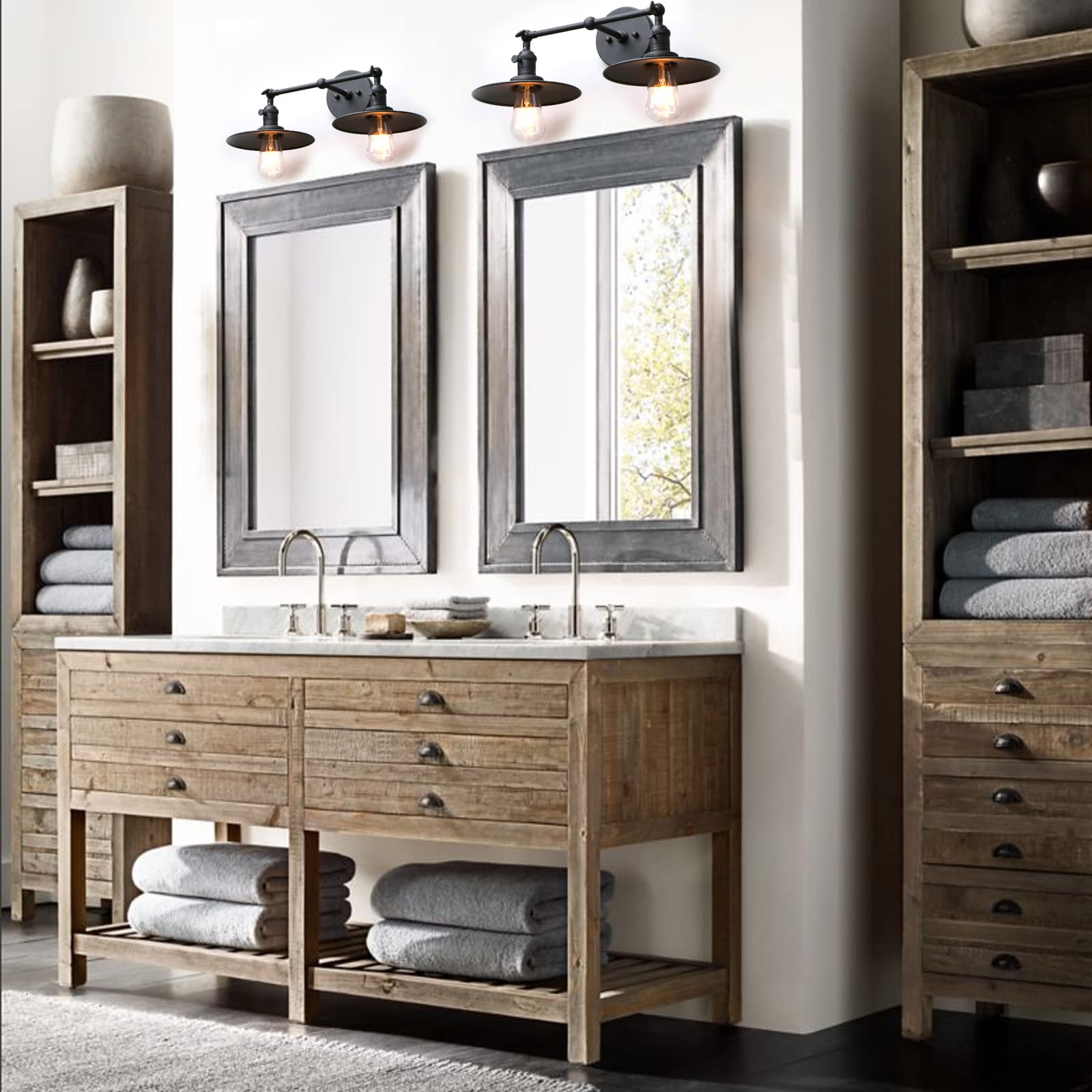 2 Lights Wall Sconce Antique Finished Bathroom Vanity Light with Switch and Dual