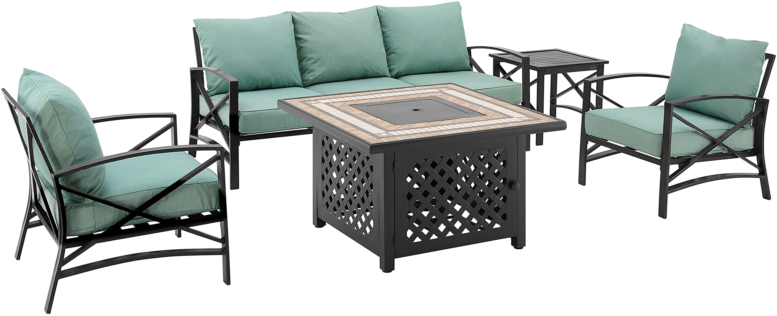 Kaplan 5-Piece Outdoor Sofa Patio Furniture Set with Propane Gas Fire Pit Table