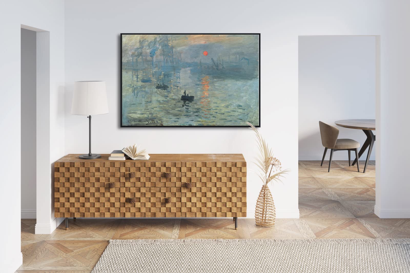 Extra Large Black Framed Art Impression Sunrise of Claude Monet Famous Paintings Reproduction Seascape Artwork Pictures on Canvas Wall Art for Home Decorations Black