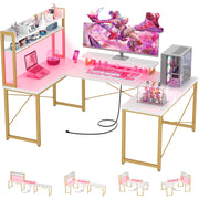 98" L Shaped Gaming Desk Reversible, U Shaped Desk with Storage Shelves