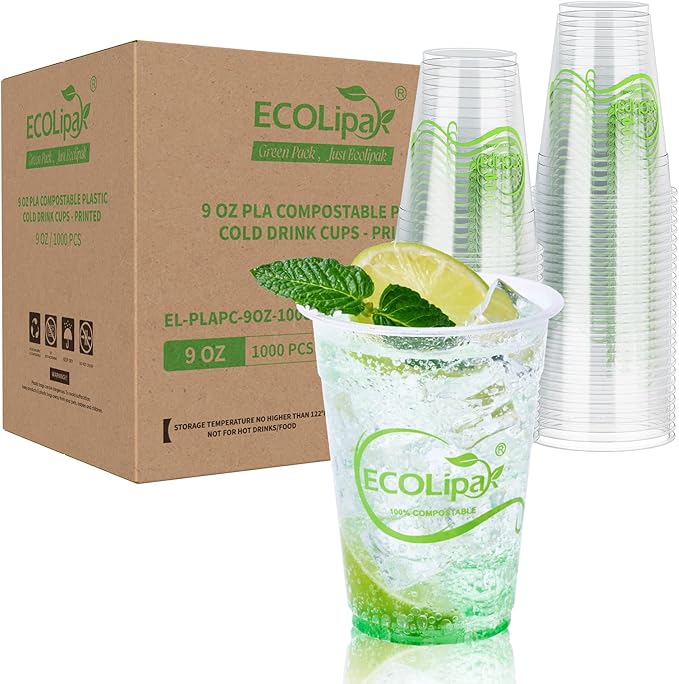 1000 Count 12 OZ Clear Compostable Plastic Cups