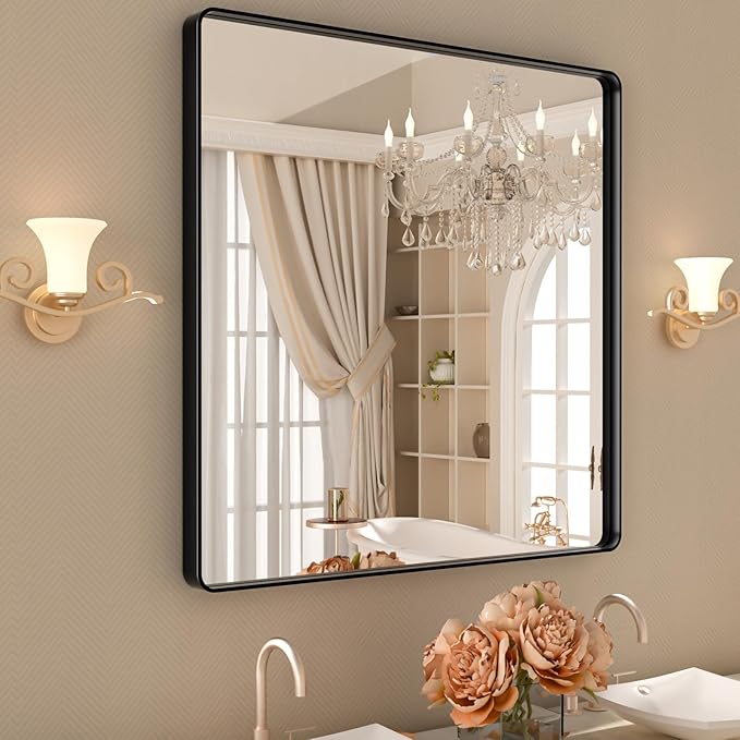 36x36 Inch LED Bathroom Mirror with Black Frame, Bathroom Vanity Mirrors
