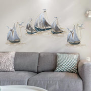 Set of 3 Metal Sailboat Wall Art, Metal Blue Ship Wall Decor