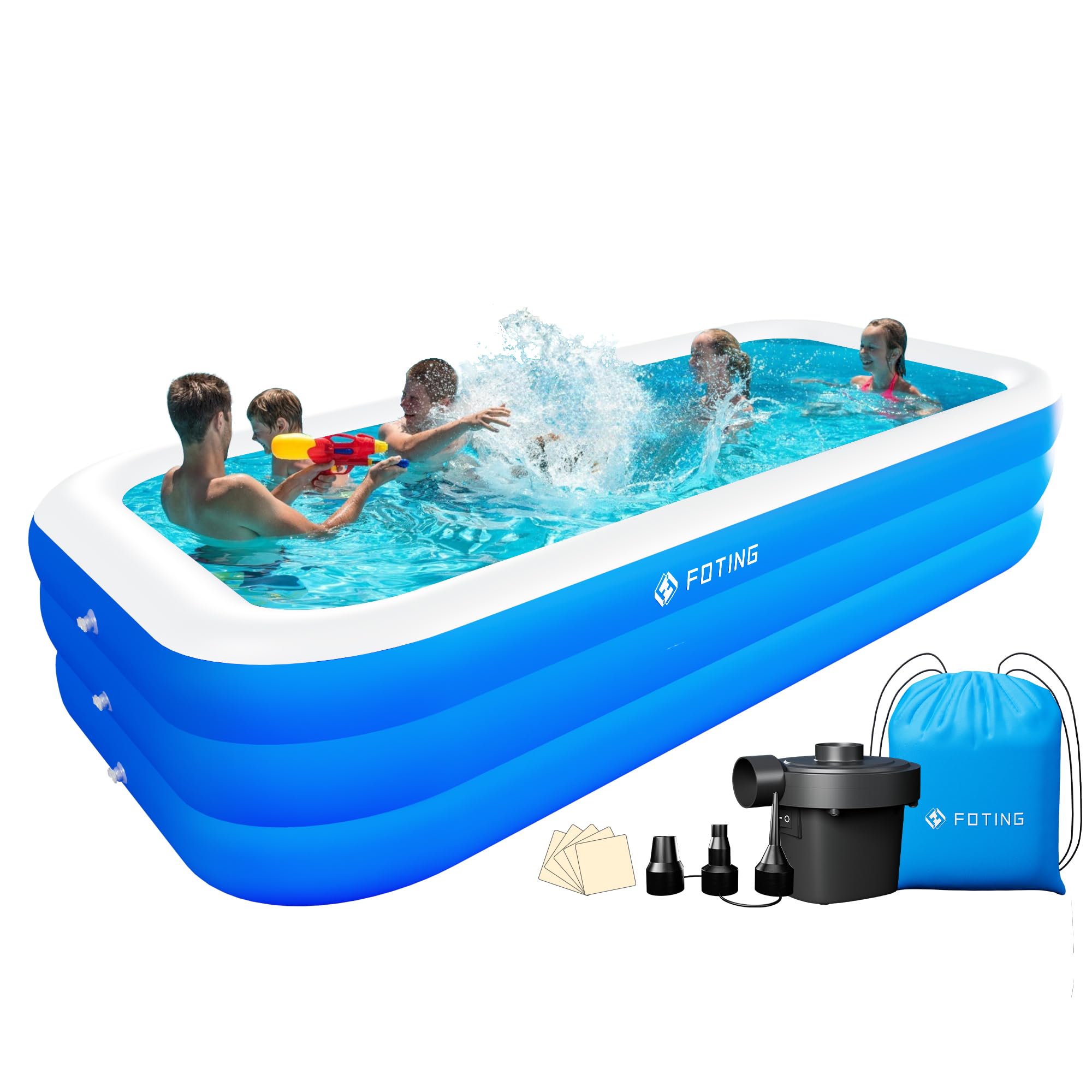 Inflatable Pool for Adults and Kids with Electric Pump & Carrying Bag