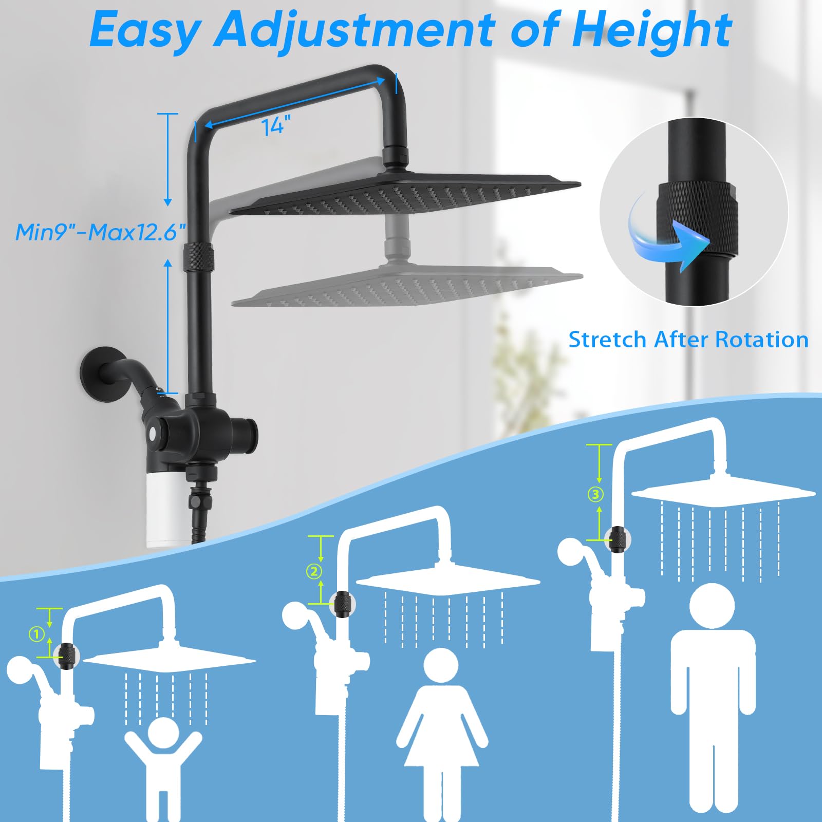 VXV 10 inch Filtered Shower Head,7 Settings High Pressure Dual Shower Heads with Handheld Spray Combo,3-Way Rain Shower Head with Filters,71''Shower Hose,Height Adjustable(Matte Black)