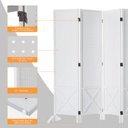 VINGLI Freestanding Pegboard with Support Feet, 5 FT Wood Room Divider Display Board Organizer, Folding Privacy Screen Partition Space Separator for Craft Shows Events Retail (White, 6 Panel)