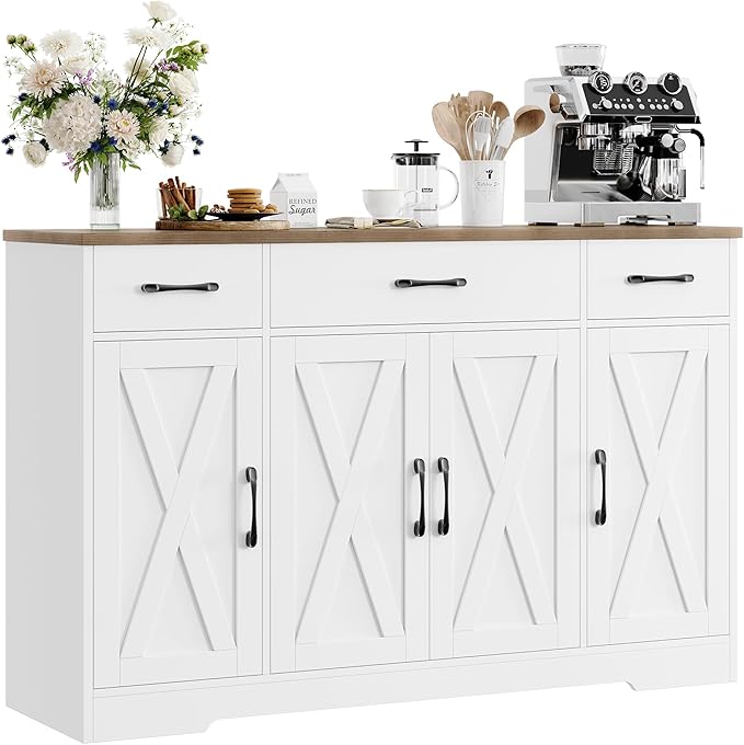 Buffet Cabinet with Drawers, 55" Large Sideboard Buffet Storage Cabinet