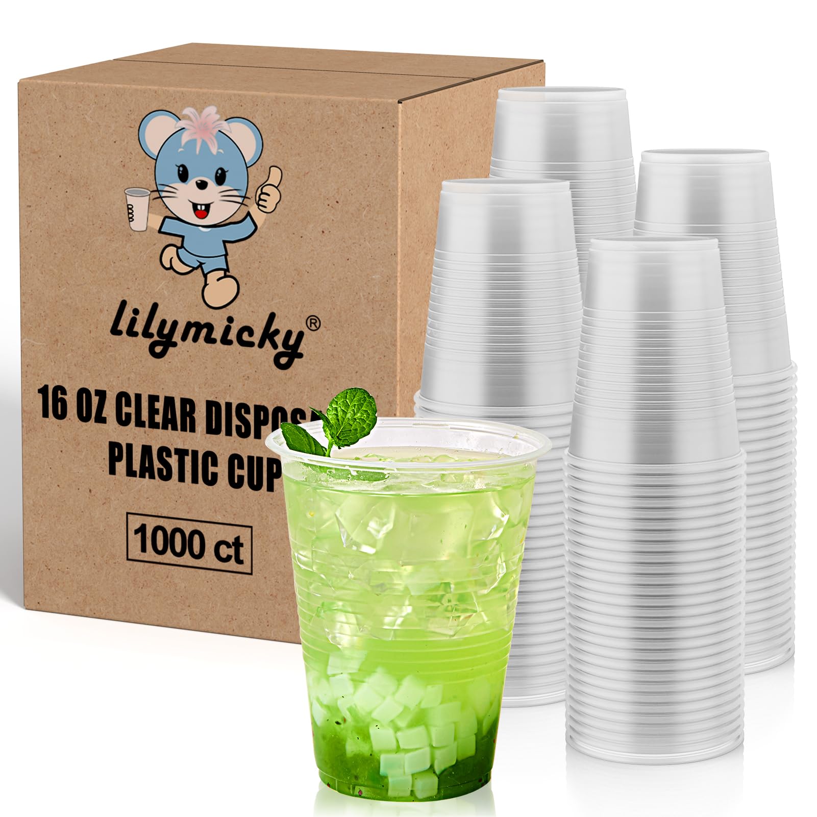 1000 PACK 16 oz Clear Plastic Cups, Cold Disposable Party Drinking Cups for Parties