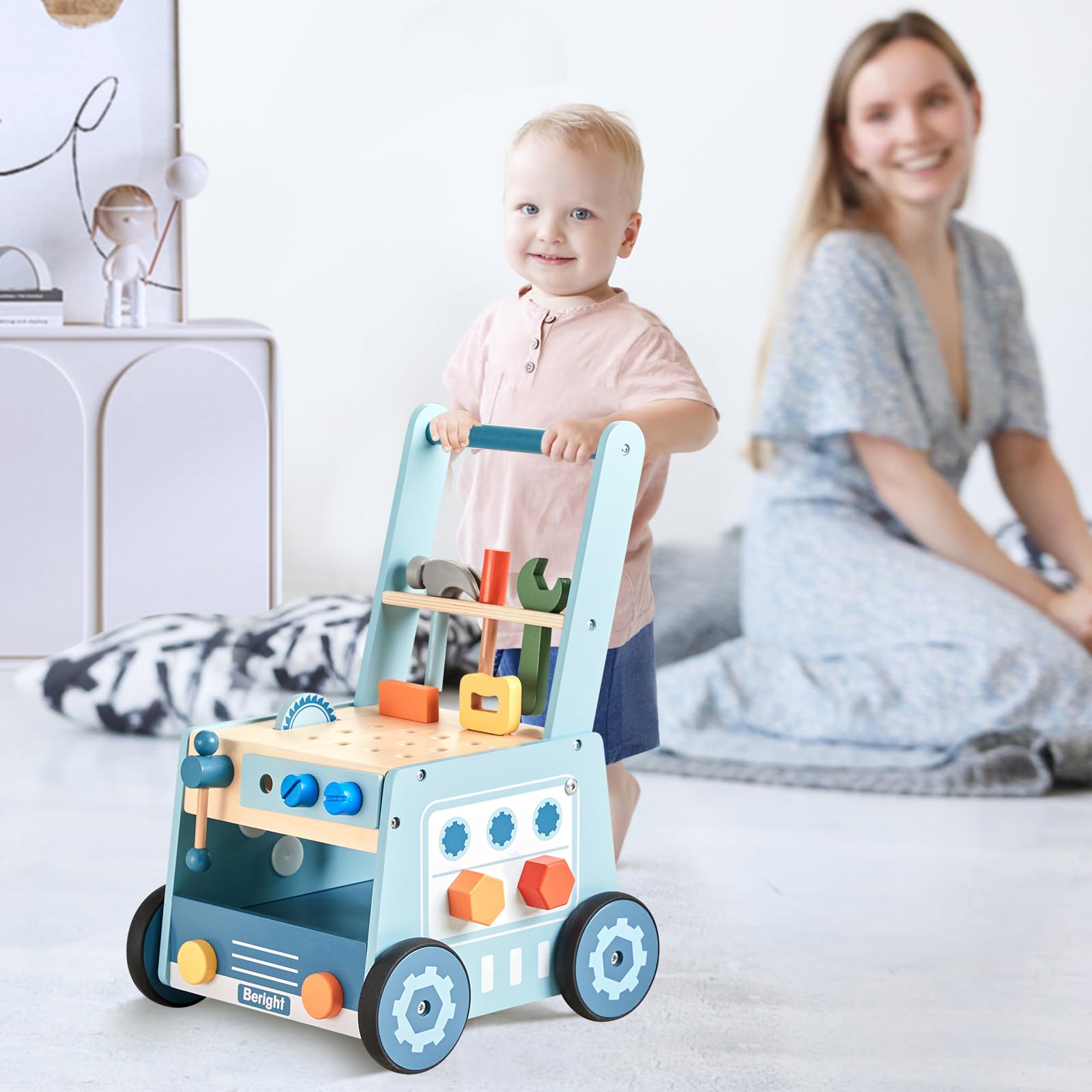 Wooden Baby Push Walker, Wooden Baby Walker and Tool Toy