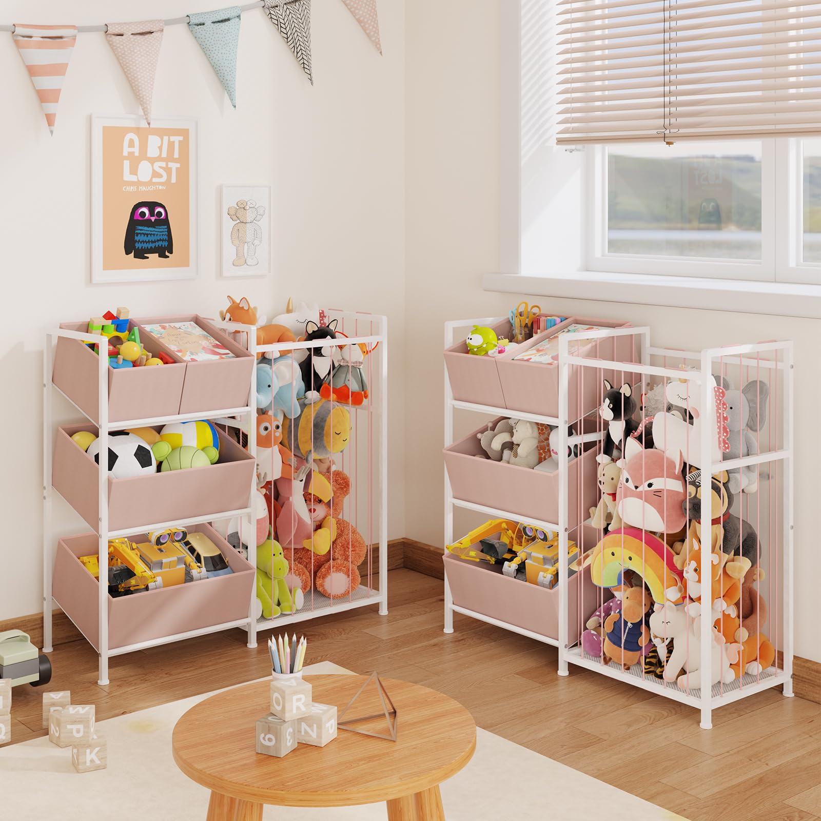 Stuffed Animal Storage - Kids Storage Organizer with 4 Removable Bins, Kids Storage Toy