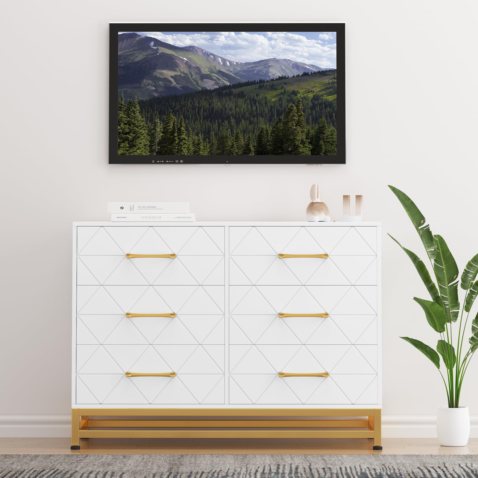 White Dresser for Bedroom with 6 Drawers, Wood Chest of Drawers