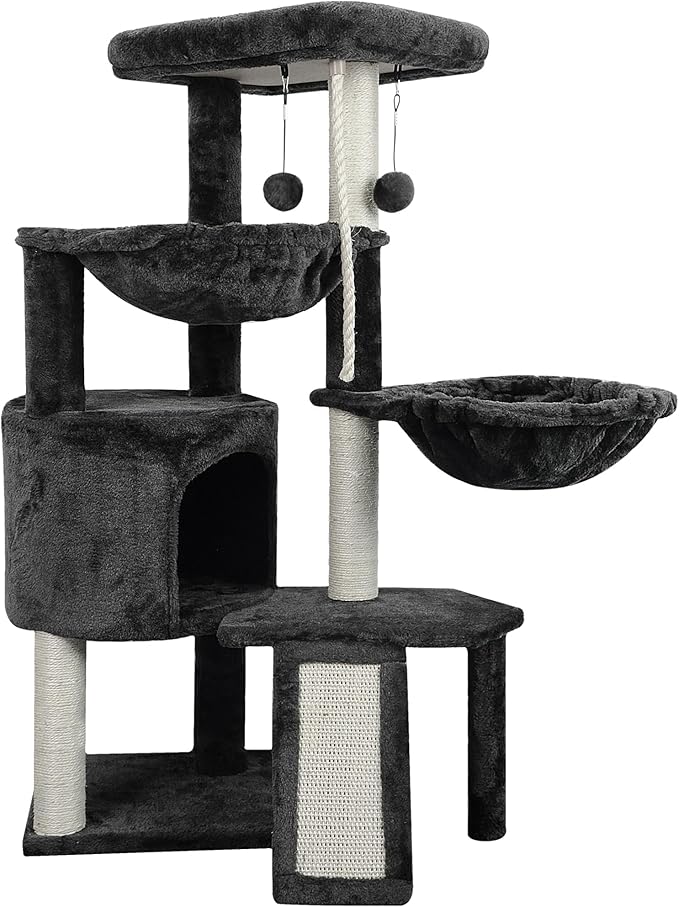 Xin Three Layer Cat Tree with Cat Condo and Two Hammocks,Grey