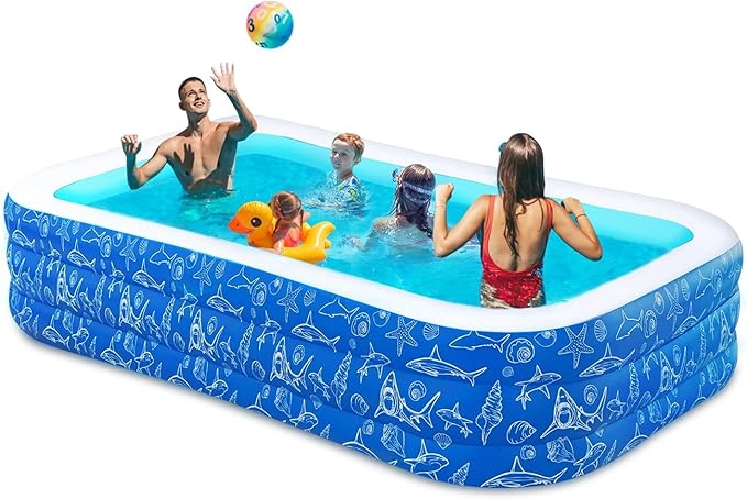 Pool for Kids and Adults, 145" x 71" x 22" Family Full-Sized Inflatable Swimming