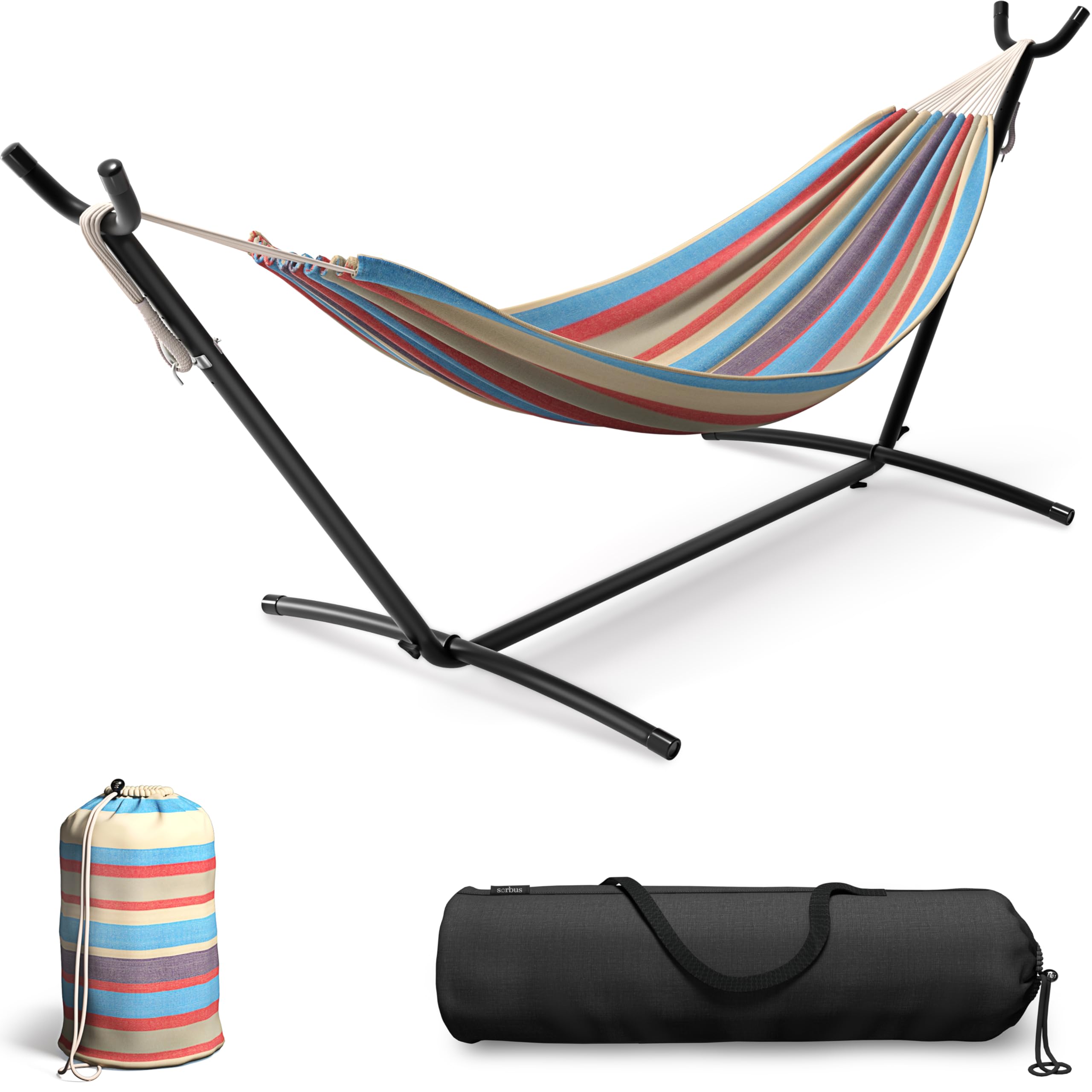 2-Person Luxury Hammock with Steel Stand- Premium Cotton Blend 60" Large