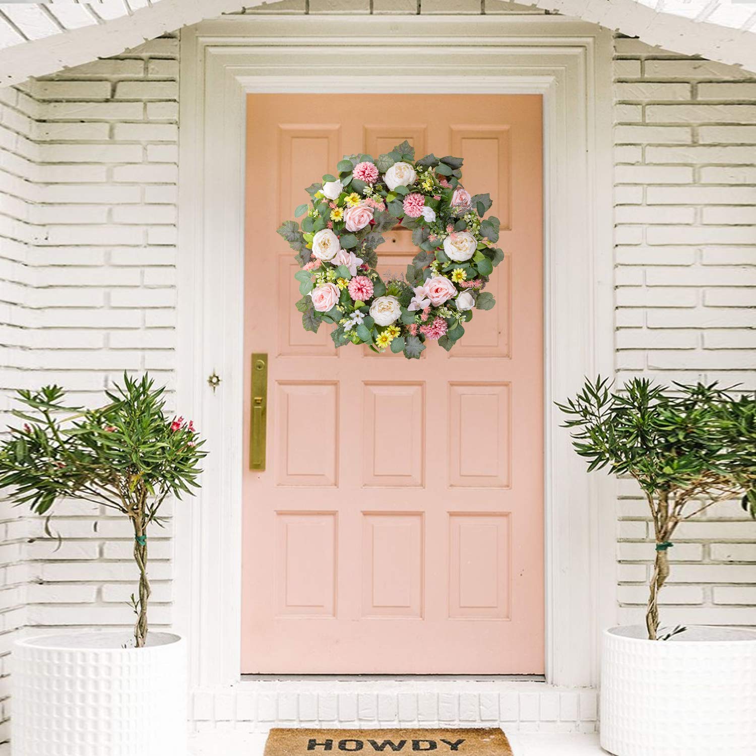 24 Inch Large Spring Peony Wreaths for Front Door,Spring Front Door Wreath