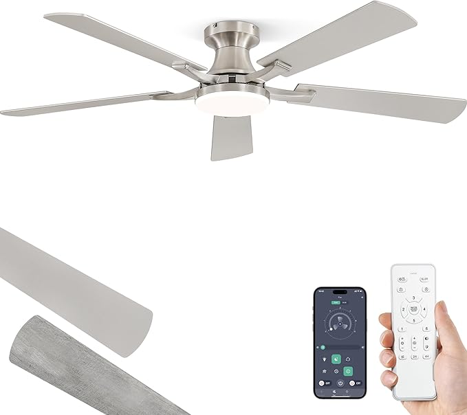 52 Inch Ceiling Fan with Light, App&Remote Control, Flush Mount Low Profile, Dimmable