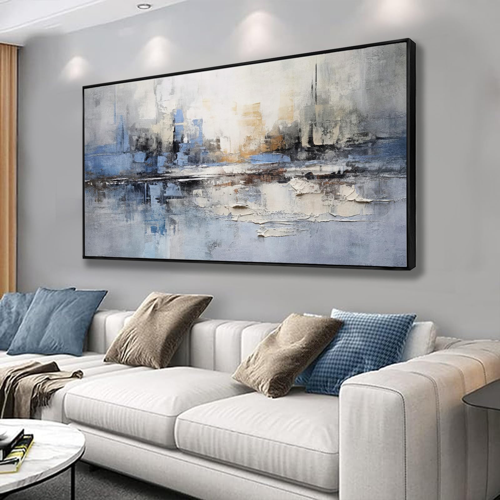 Black Line Canvas Pictures Gray Decorative Painting 29"x58" Wood Wall Art Modern Art Print