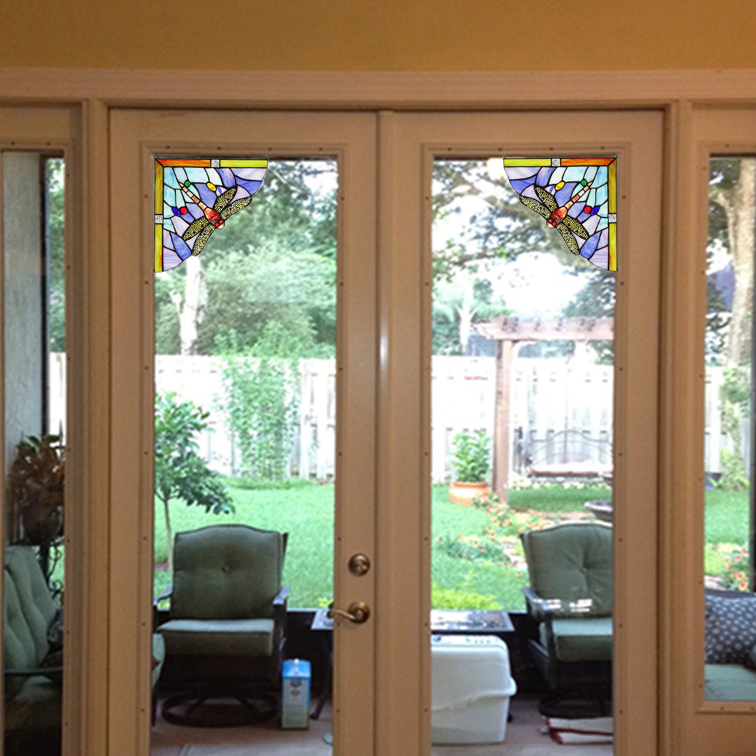 1 Pair Dragonfly Stained Glass Panels Door Window Corner Tiffany Glass Material