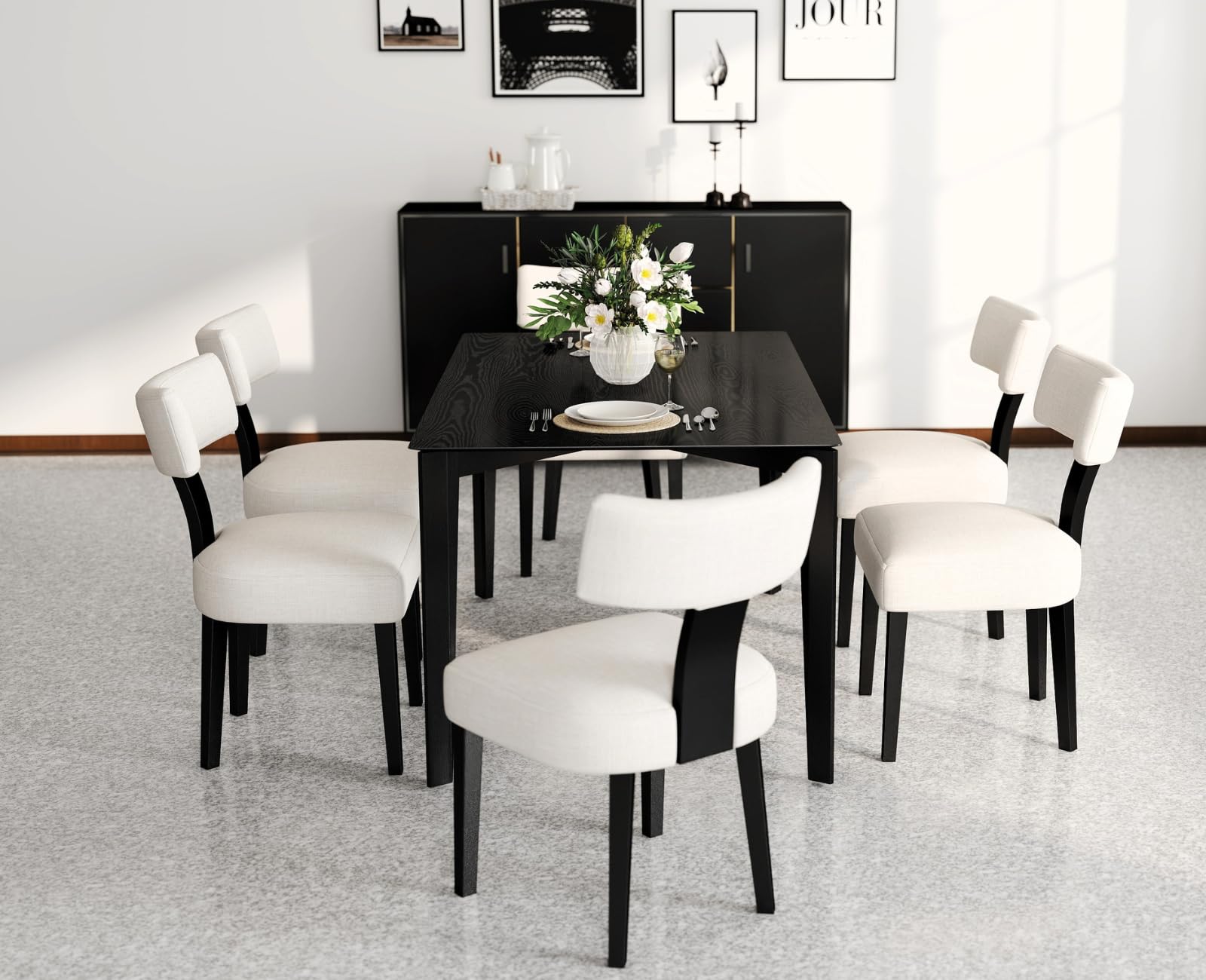 Black Farmhouse Dining Table for 4-6 People Mid-Century Modern Rectangular