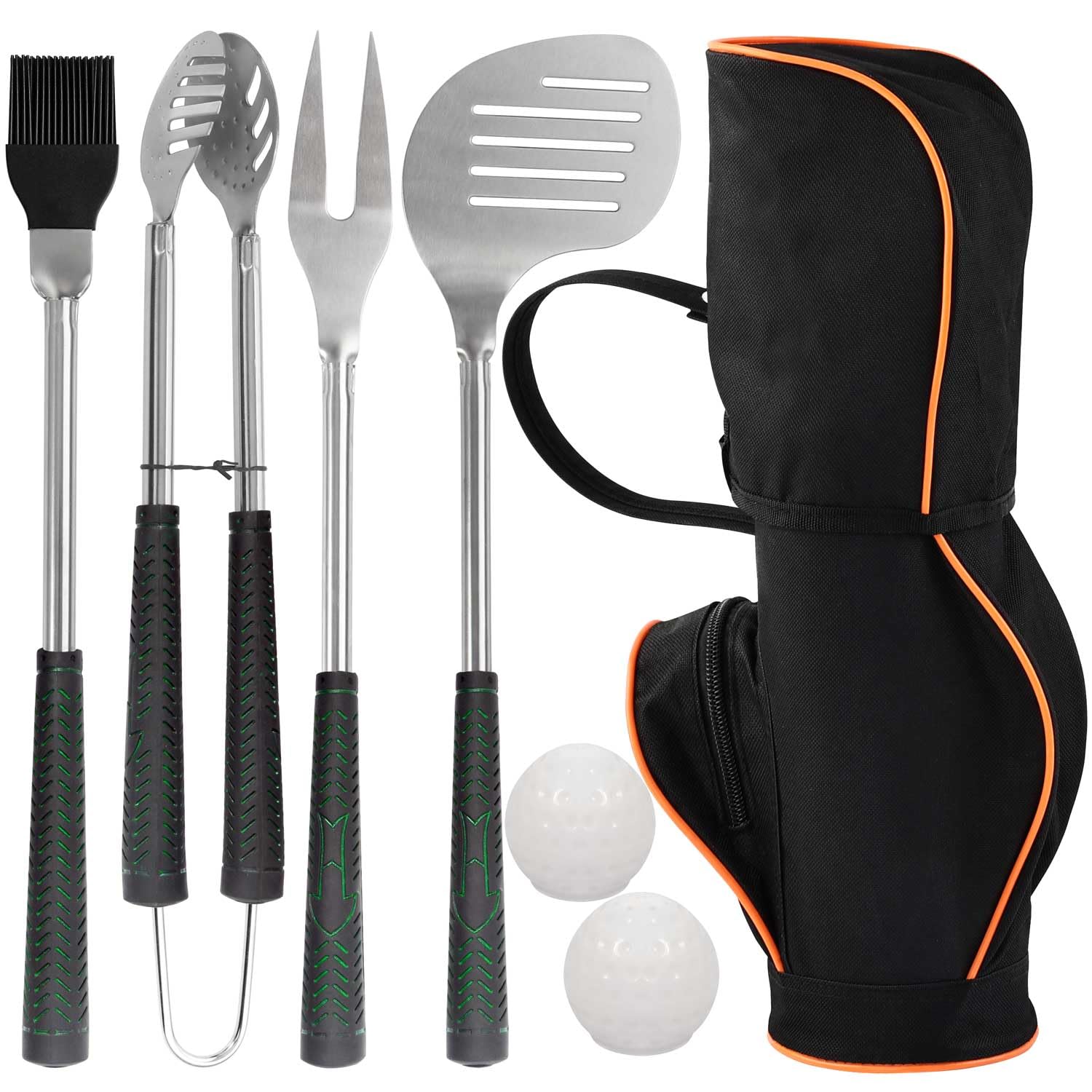 Golf-Club Style BBQ Tools Set Grilling Tools with Rubber Handle - Stainless