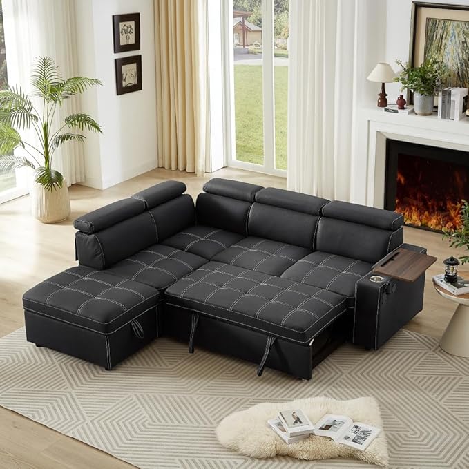 90 inch Ultra-fine Fiber Segmented Sleeper Sofa with Pull-Out Bed,Living Room