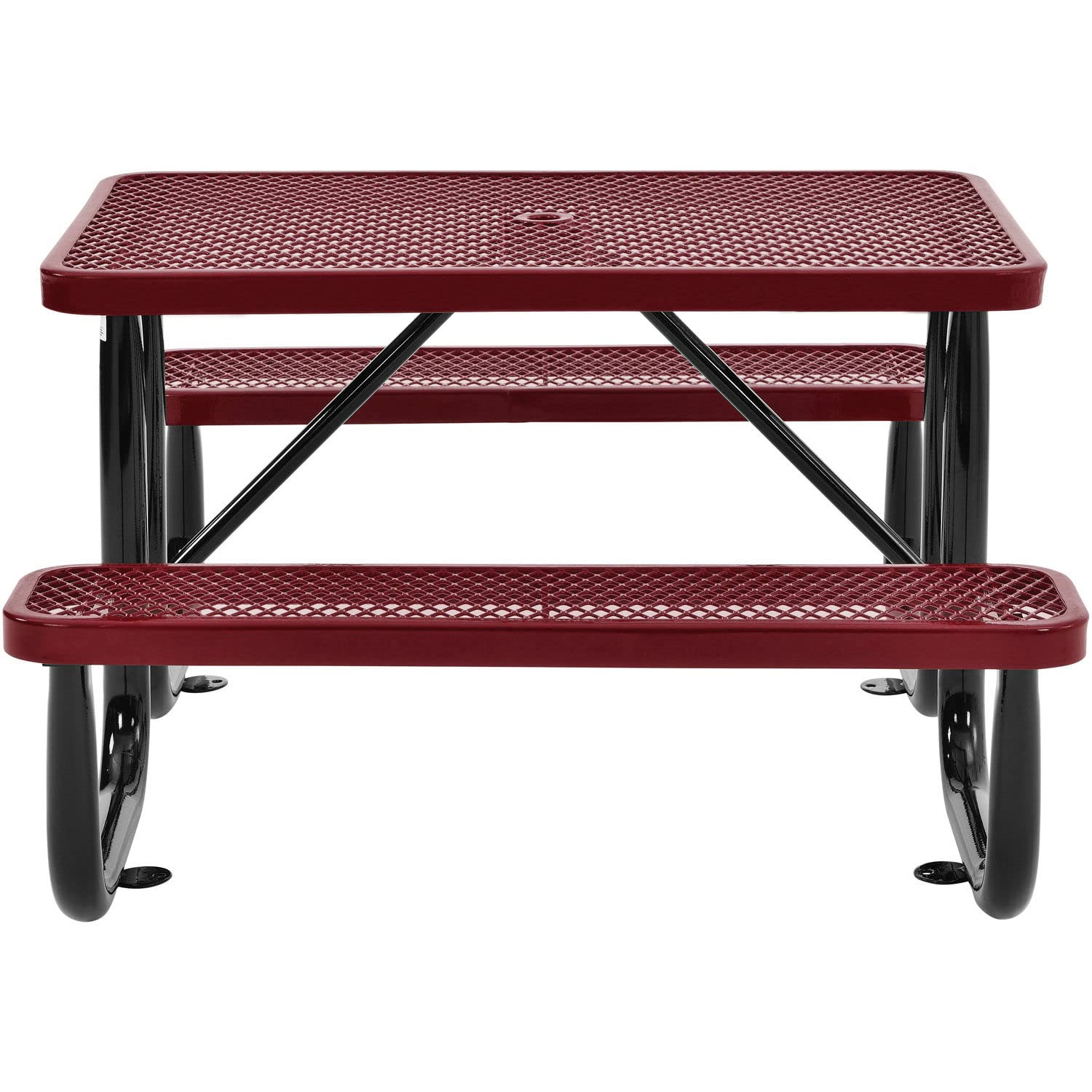 4 ft. Expanded Metal Rectangular Outdoor Steel Picnic Table, Red