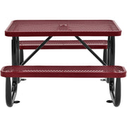 4 ft. Expanded Metal Rectangular Outdoor Steel Picnic Table, Red