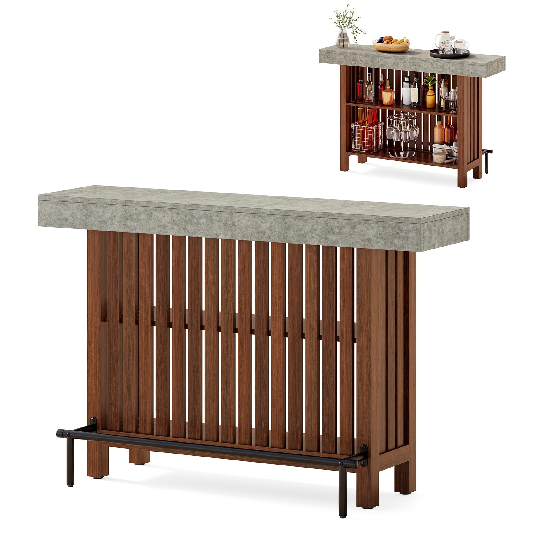 63-Inch Home Bar Table, 2-Tier Storage Shelf Mini Bar Unit, Kitchen Pub Table