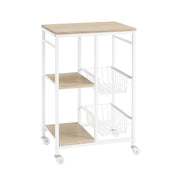 White and Natural Kennedy Small Metal Rolling Kitchen Storage Cart