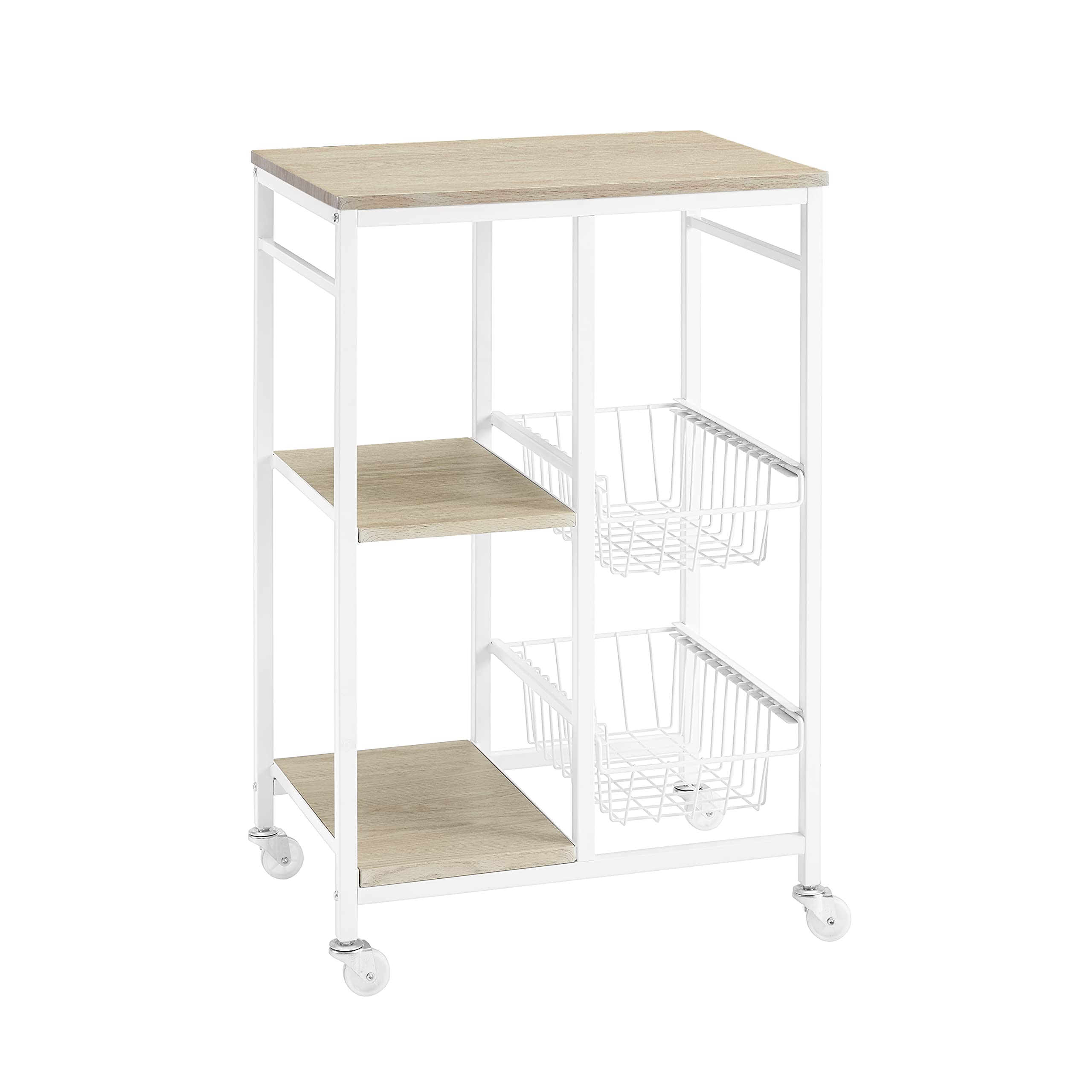 White and Natural Kennedy Small Metal Rolling Kitchen Storage Cart