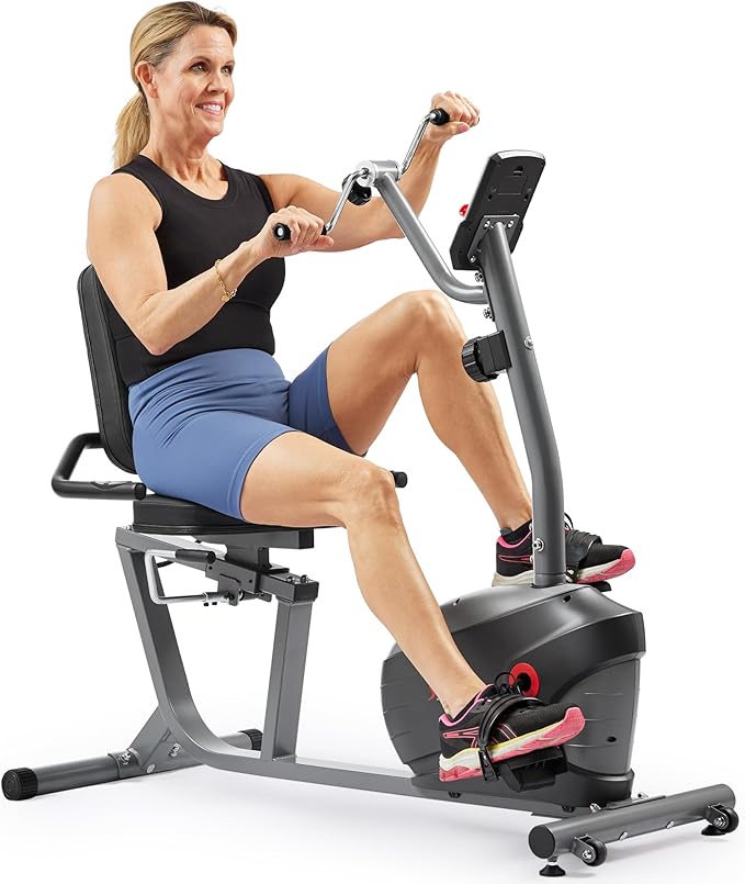 Fitness Smart Magnetic Recumbent Exercise Bike Trainer w/Arm Exerciser