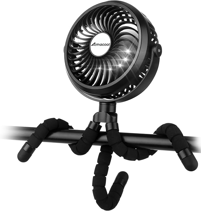 Battery Operated Stroller Fan Flexible Tripod Clip On Fan with 3 Speeds and Rotatable