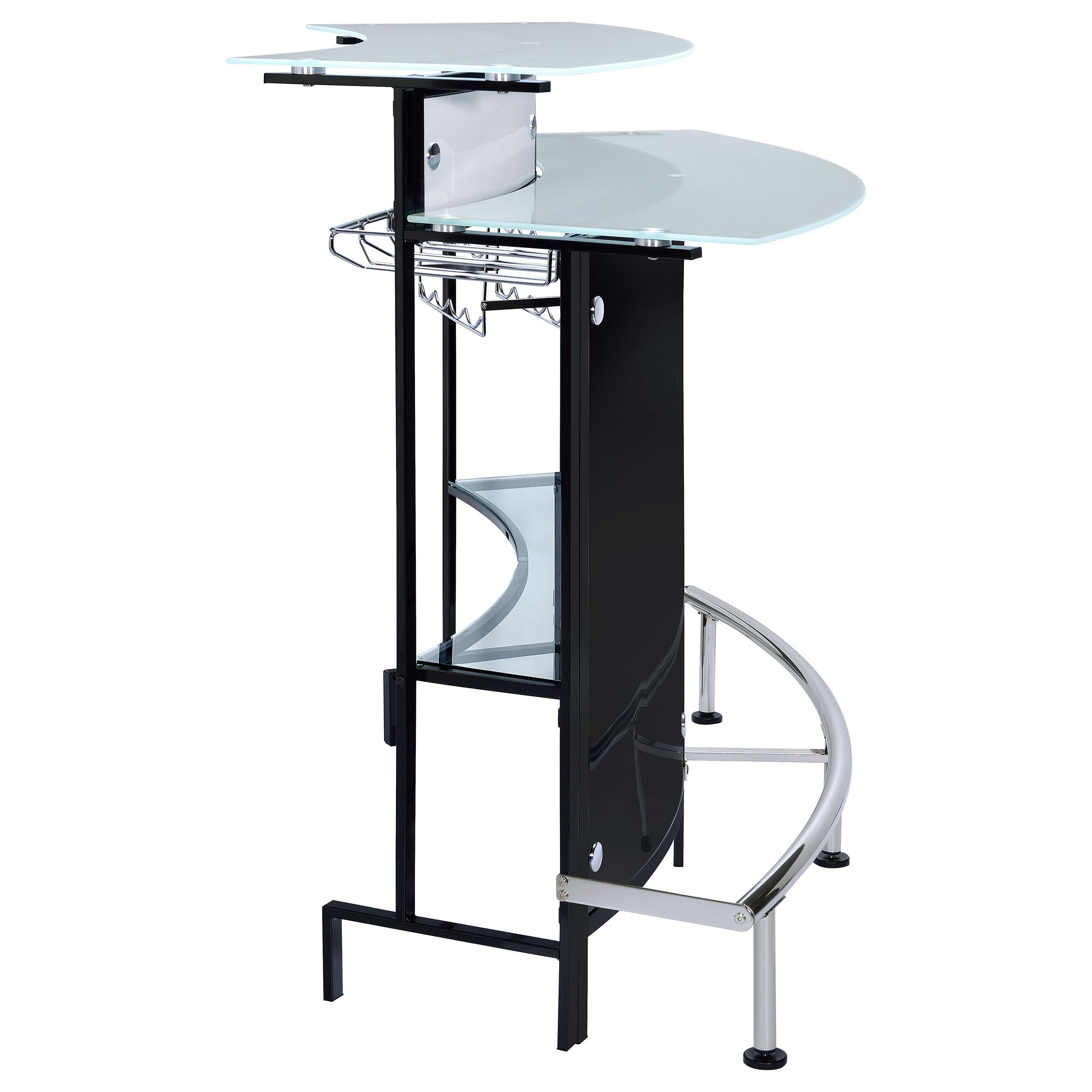 Coaster Home Furnishings - Keystone - Glass - Bar Cabinet with Bottle Wine Rack, Stemware Rack and Chrome Footrest - Dining Room & Home Bar - Black - 100139
