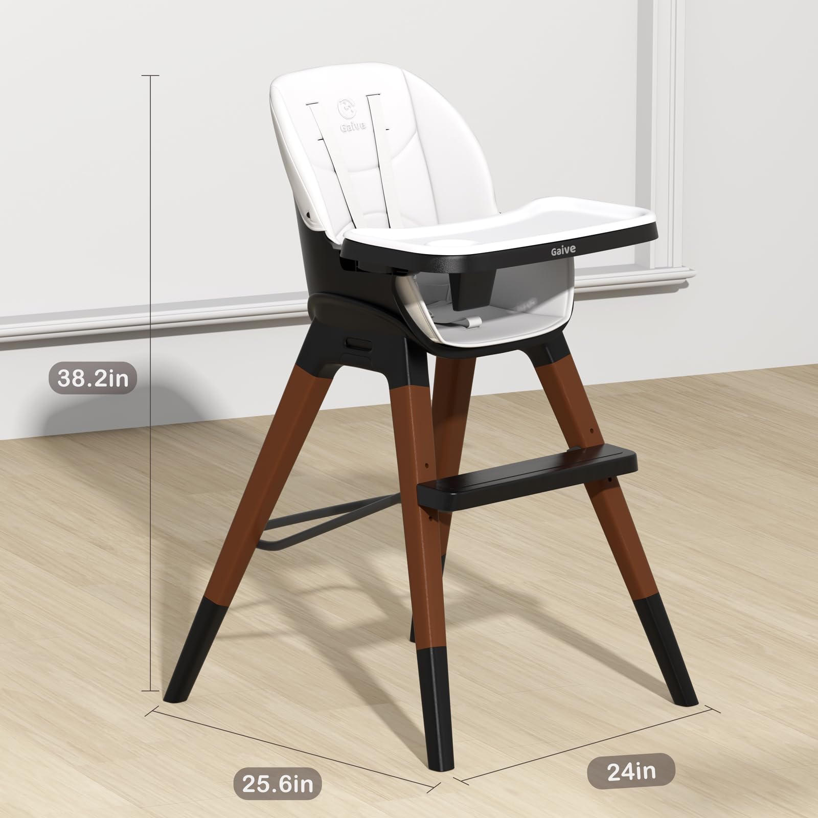 Convertible Wooden Baby High Chair with Tray, Adjustable High Chair for Babies