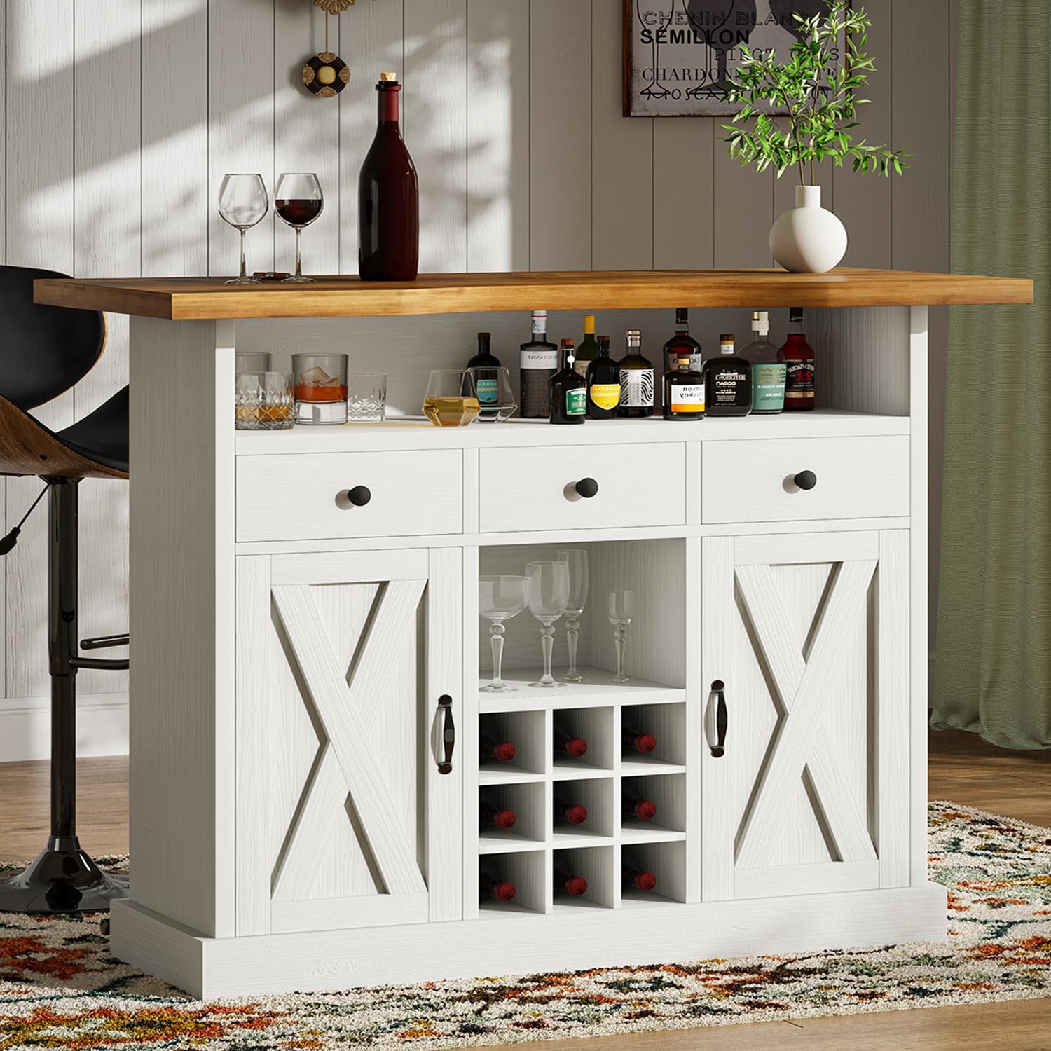 Farmhouse Home Bar Cabinet with Storage