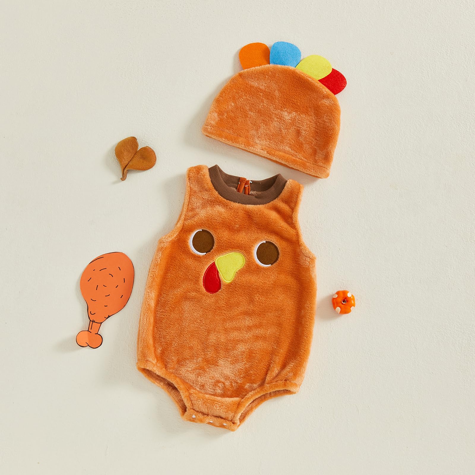 Baby Boy Girl Thanksgiving Outfit Turkey Costume Plush Sleeveless Round Neck