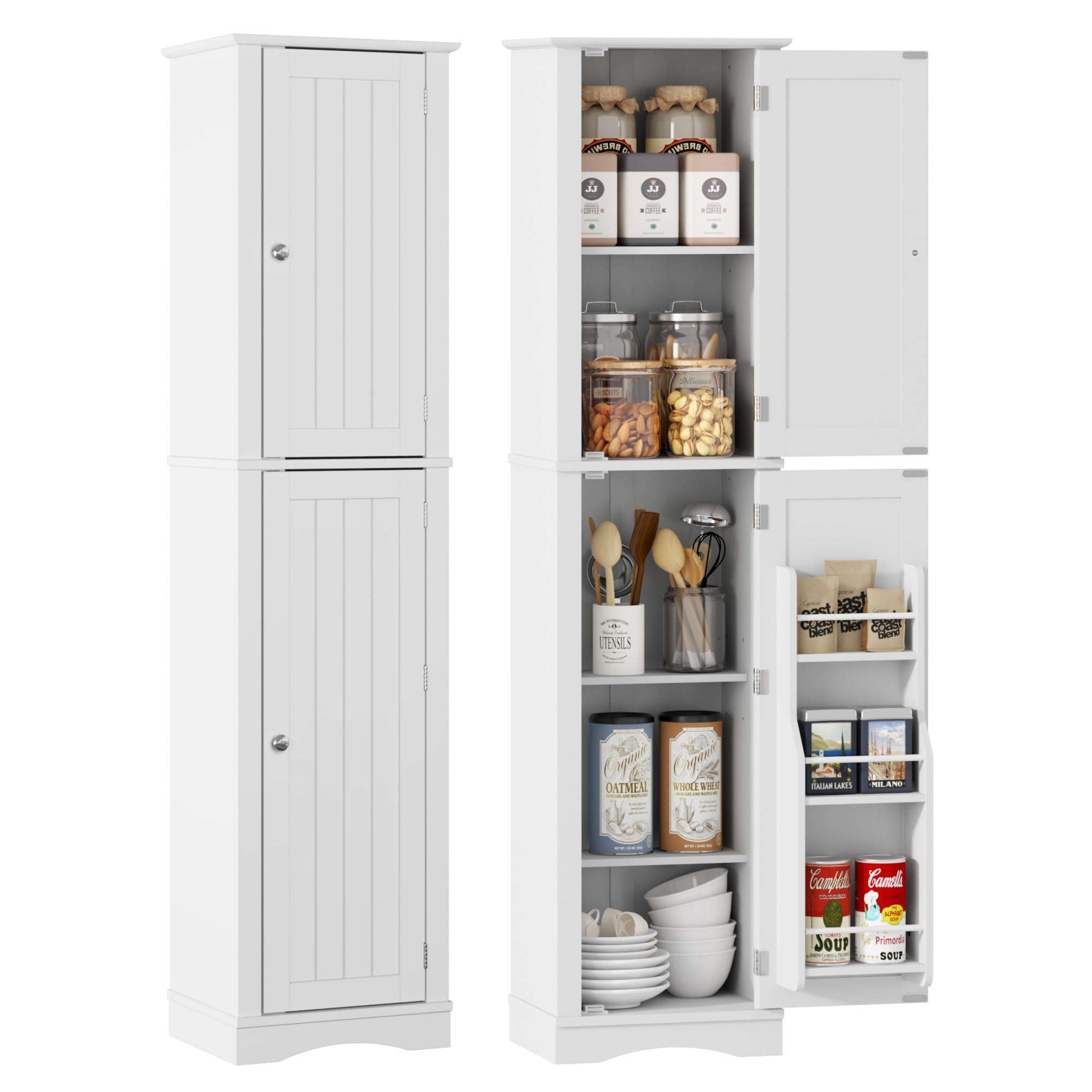 Tall Bathroom Storage Cabinet, 64" Slim Kitchen Pantry with Door Storage, Narrow Wood