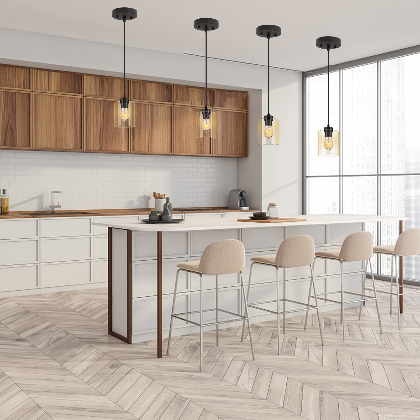 Modern Pendant Light Fixtures, Industrial Hanging Ceiling Lamp with Clear Glass Shade