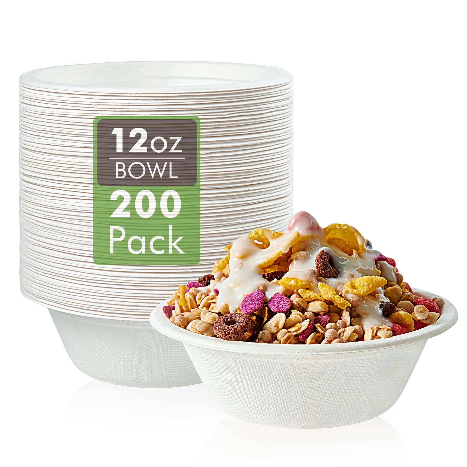 200 Pack 12 OZ Paper Bowls, Disposable Compostable Bowls Bulk