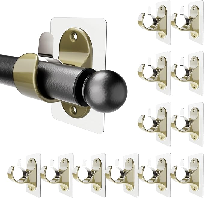 Adhesive Curtain Rod Brackets, No Drilling Curtain Rod Holders for Max 1.3in Rods