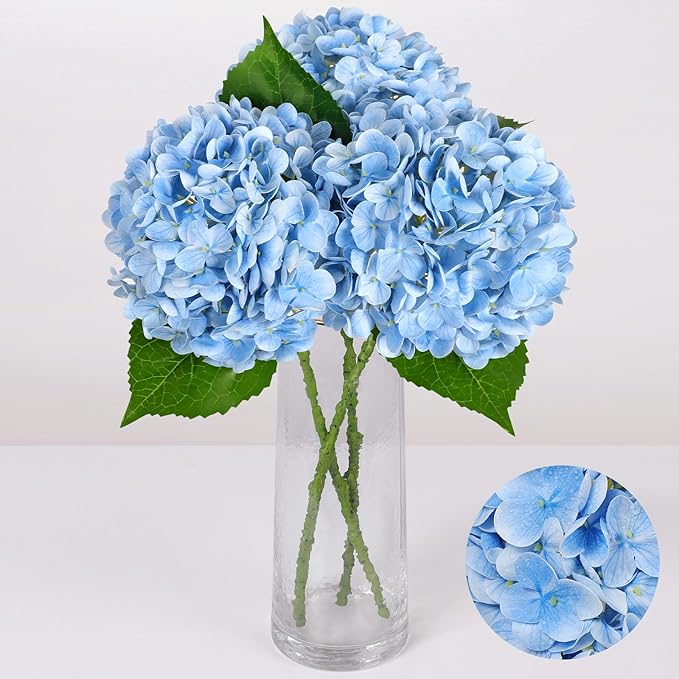 White Hydrangea Artificial Flowers for Outdoors, 3PCS Faux Hydrangea Flowers Real Touch